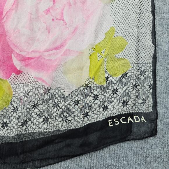 Escada Scarf Rectangle Pink Rose Floral Sheer Romantic Lightweight Elegant - Picture 2 of 7
